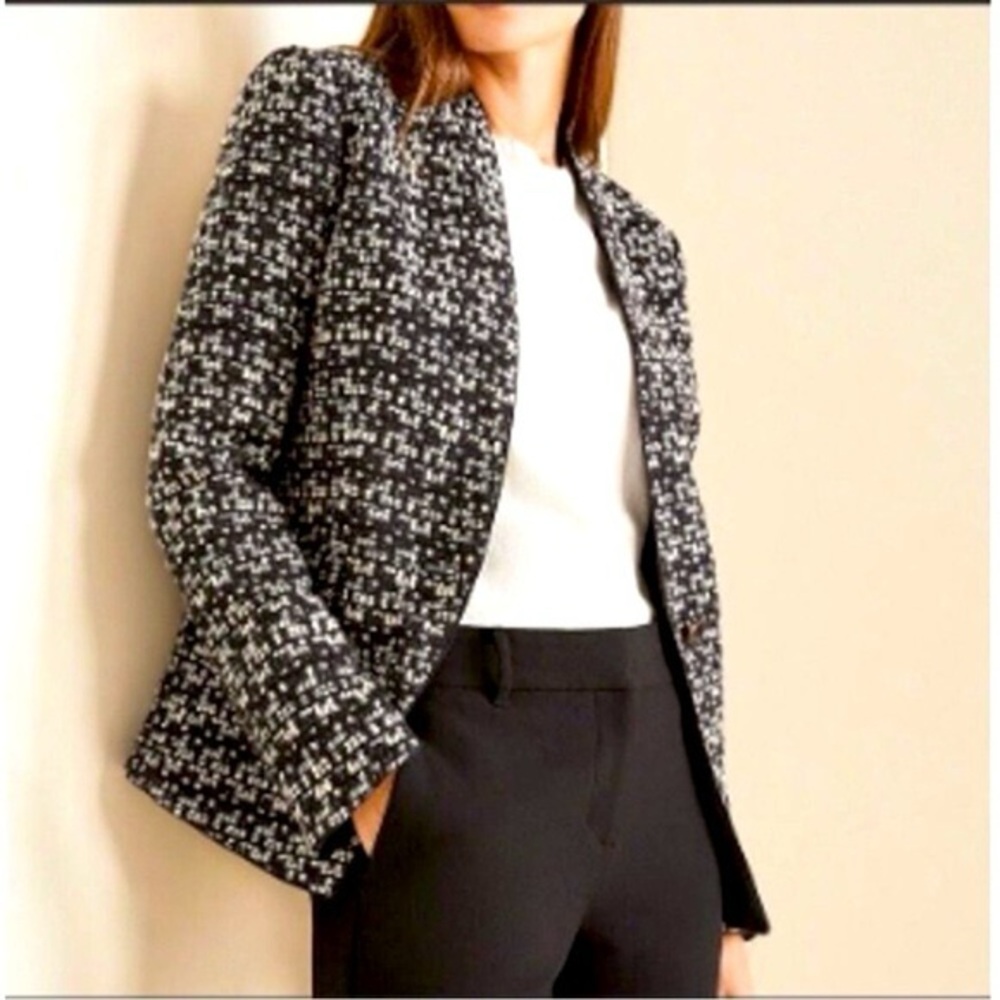 Ann Taylor Single Button Collarless tweed blazer Size 12